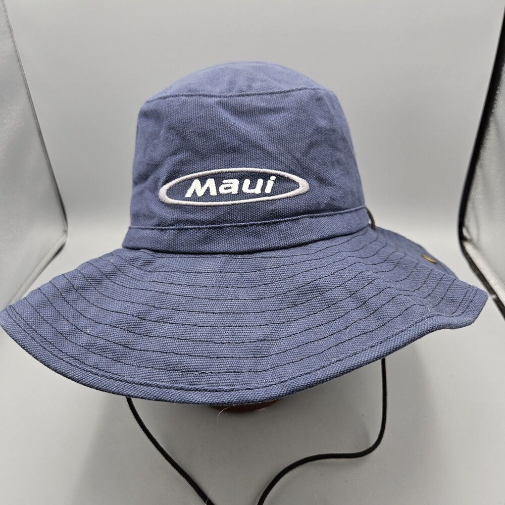 Maui Hawaii Bucket Hat w/ Strap by Hawaiian Headgear Blue
